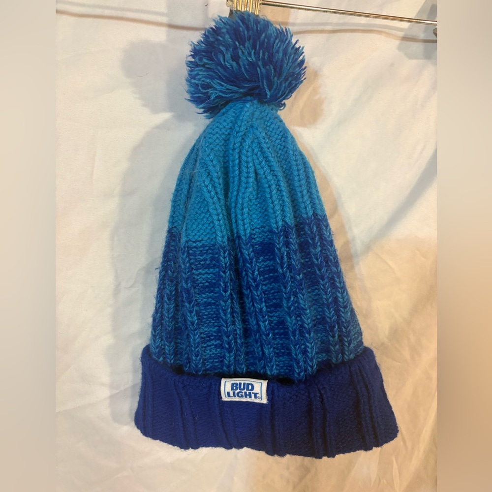Blue Knit Pom-Pom Beanie